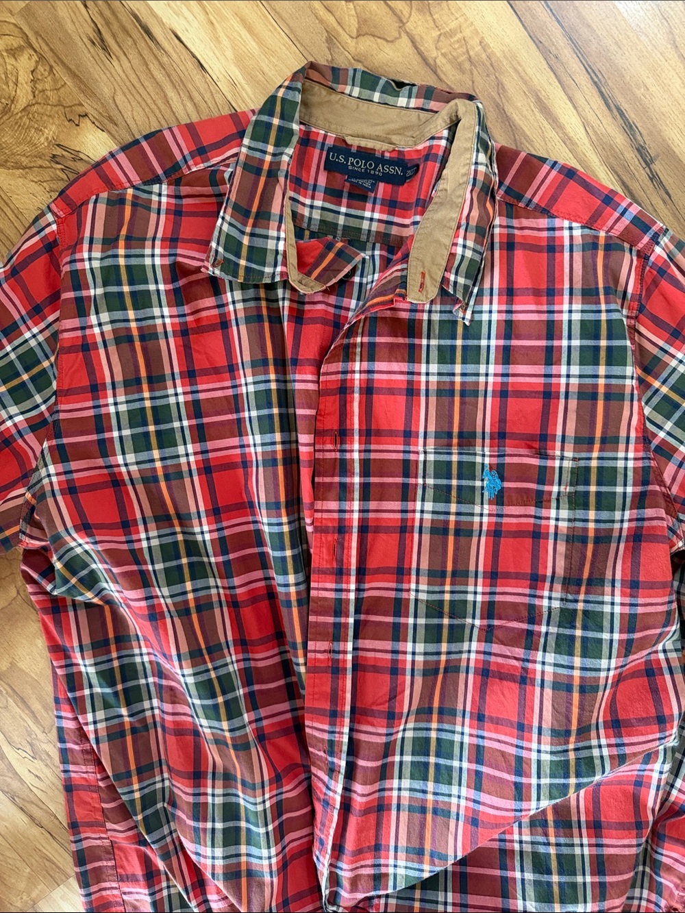 U.S. Polo Assn. Red and Green Plaid Long-Sleeve Button-Down Shirt